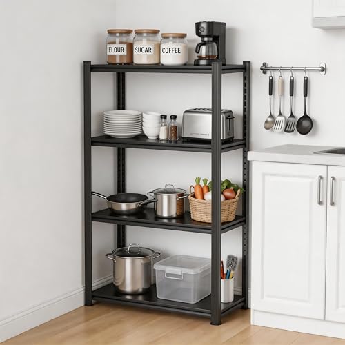 Image of 4 Tier Kitchen Storage Shelf, Kitchen Organizers Space Saving All Steel Freestanding Rack, Heavy Duty Metal Shelving Unit, Adjustable Open Shelf for Pantry Organizers and Storage 23.6 inchWx11.8 inchDx44.1 inchH