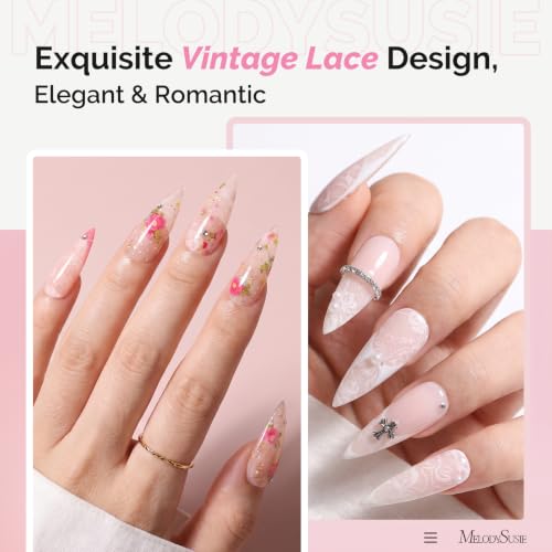 Image of MelodySusie Nail Foil Glue Gel with 20 Rolls Lace Flower Stickers Set | Lace Flower Butterfly Stickers for Nail Art, Professional Strong Sticky Base for Nail Foils & Stickers, Need Cure
