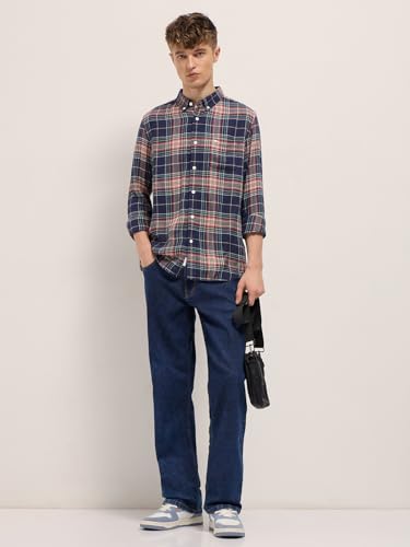 Image of THE BEAR HOUSE Men's Blue Slim Fit Tartan Check Cotton Casual Shirt