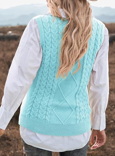 Image of EVALESS Oversized Sweater Vest for Women V Neck Sleeveless Cable Knit Tops
