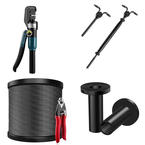 Steel DN Mate Upgrade Hydraulic Crimping Tool, Steel DN Mate 20 Pairs Black Cable Railing Kit, 400ft Black Wire Rope, 100 Pairs Sleeves