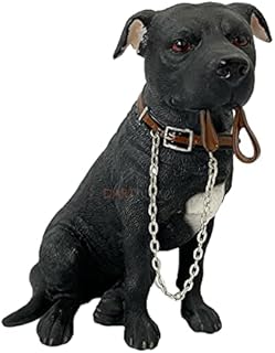 Black Staffordshire Bull Terrier Puppy Dog Lead Walkies Ornament Resin Home Gift 17cm