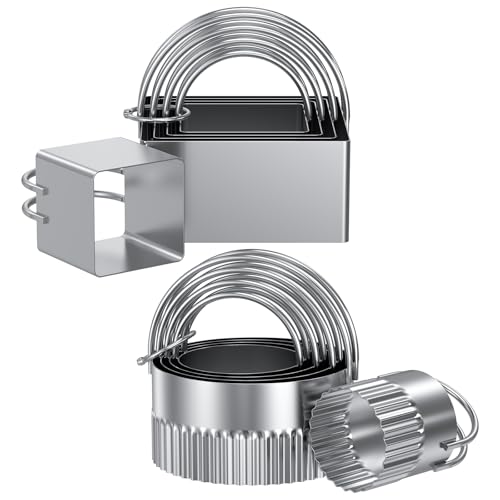 Frapkom Biscuit Cutter Set of 10 pcs, Square and Fluted Cookie Cutter Set with Handle, Stainless Steel Round Biscuit Cutters, Professional Baking Dough Tools