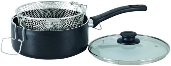 YBM Home Classic Nonstick Kitchen Fryer Pot, Covered, Stay-Cool Handles, Soup Pot, Cooking Pot, Oven Broiler Safe 350F, Compatible Induction and All Cooktops, Dishwasher Safe, 3.5 Quart, Black