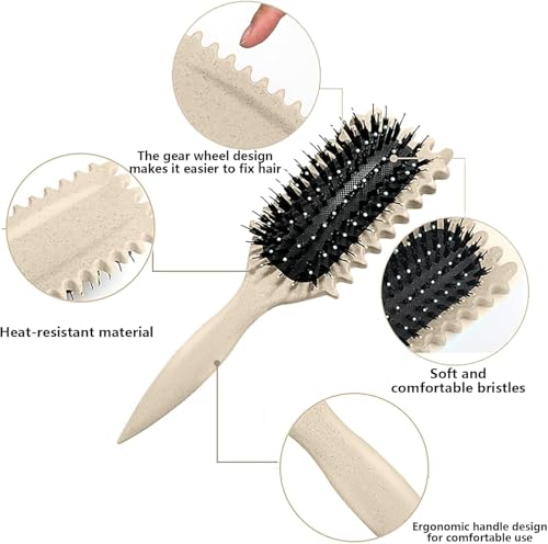 Image of Combelle 5-in-1 Curl Hair Brush | Vegan Boar Bristles | Bio-Based PLA Handle | Detangling, Defining & Frizz Control for Curly & Wavy Hair | For Men & Women - Beige