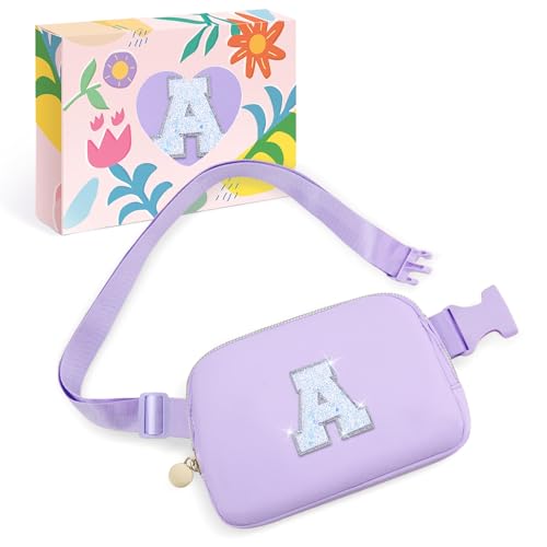 Image of COSHAYSOO Mothers Day Graduation Birthday Gifts for 6 7 8 9 10 11 12 Year Old Girls Purple Purse Fanny Pack Initial Crossbody Belt Bag 6-8 8-10 10-12 8-12 Tween Preteen Teen Girl Girly Stuff Letter A
