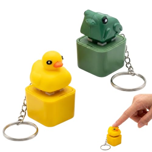 Image of 2 Pcs Duck And Frog Fidget Keyring, Croaking Frog Keychain With Sound