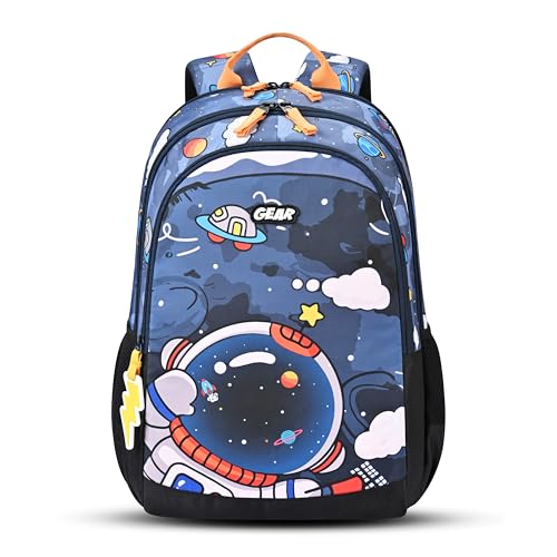 Image of Gear Astro Kid 15 inch /20L Small Water Resistant School Bag | Casual Backpack | Daypack | Travel Backpack | Kids Bag for Boys /Girls (Blue - Yellow)
