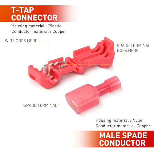 Nilight 480PCS/80 Pairs T-Tap Wire Connectors Self-Stripping Quick Splice Electrical Wire Terminals Insulated Male Quick Disconnect Spade Terminals Assortment Kit with Storage Case, 2 Years Warranty