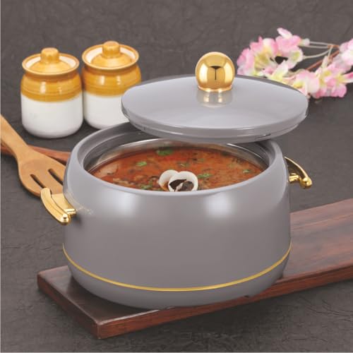 Image of Modware Atlantis Casserole 2500ml Elegant Design Premium Hot Pot, Retains Temperature for Hours, Insulated Inner Steel Casserole for Roti, Hot Box for Home, Chapati Box, Serving Bowl with Lid (Grey)