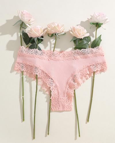 Image of Sth Big Womens Cotton Underwear Sexy Lace Brazilian Panties Soft Breathable Cotton Bikini for Ladies 6 Pack