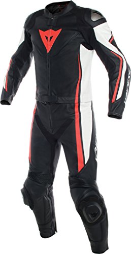 Dainese 1513459-N32-52 Mono de piel, Negro/Blanco/Fluo Rojo, 52