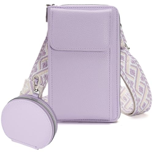 FIRBISI - Bolsas Transversais Pequenas para Mulheres, Carteira Transversal de Couro Roxo com Compartimento Triplo para Celular, Small