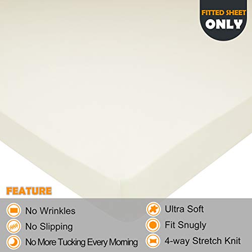 Image of Soft Stretch Queen Size Fitted Sheet Only - Jersey Knit & Cozy T-Shirt Like, 4-Way Stretchy Snug Fit & Wrinkle Free, No More Slipping Mattress Sheets - Creamy Beige, Queen