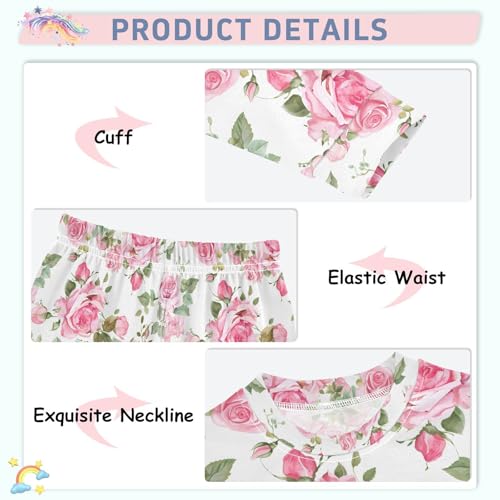 ALAZA Rose Flower Floral Leaves Watercolor Pajamas Long Sleeve Sleepwear 2-Piece Pajama Set4