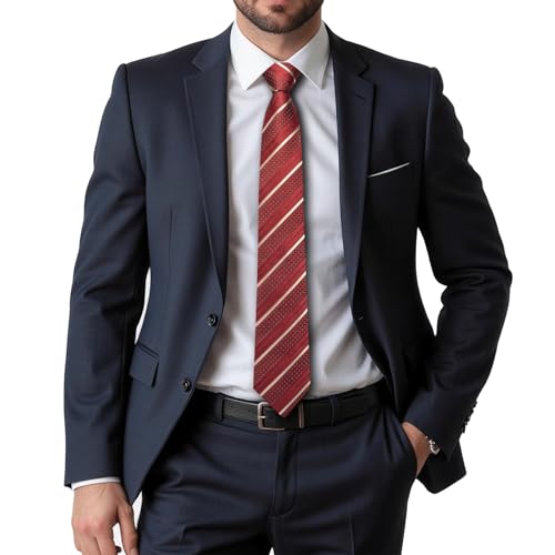 Image of Dubulle Silk Ties Set for Men Formal Paisley Striped Necktie Pocket Square Cufflinks 3PCS Sets Wedding Business Party