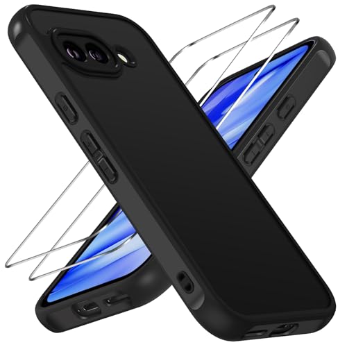 ivoler Funda Mate Negro para Google Pixel 9A con 2 Piezas Cristal Templado, [Protección Militar] Carcasa Protectora Antigolpes Trasera Translúcida Antihuellas Antiarañazos Duro Bumper Case
