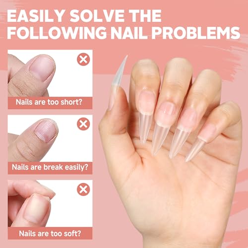Image of UNA GELLA Clear Stiletto Nails Tips Half Cover Stiletto Gel Nail Tips 216pcs Almond Shape False Acrylic Nail Tips for Faster Gel Nail Extension DIY Art Salon Press On Nails 12 Sizes