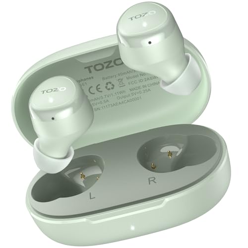 TOZO E1 Wireless Earbuds Build in Mic Clear Calls Ergonomic Light Weight Bluetooth 5.3 in Ear Headphones IPX6 Waterproof Premium Stereo Sound Ear Buds 30H Playtime with 32 EQs via APP