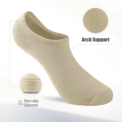 Image of No Show Socks for Women and Men - 6 Pairs Low Cut Cotton Invisible Liner, Non-Slip Athletic Boat Socks