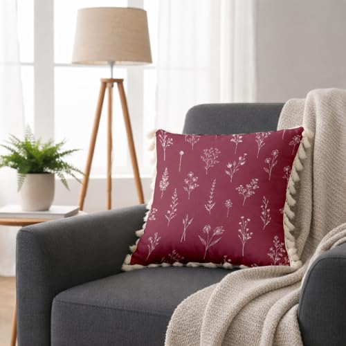 Image of STITCHNEST 'Little Meadow Series' Tassled Cushion Cover | Set of 2 | Floral Cushion Cover 24 inch x 24 inch