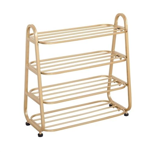 Moderno organizador de zapatos dorado con niveles ajustables para entrada, zapatero de metal con almohadillas para los pies (45 x 25 x 45 cm)