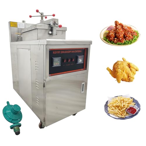 TECHTONGDA 45L Commercial Deep Fryer, CNC High Pressure Fryer, 110V Stainless Steel LPG Fried Duck Chicken Stove with Gas Low Pressure Valve, Triple Safety Valve Protection, 55lb/h Capacity