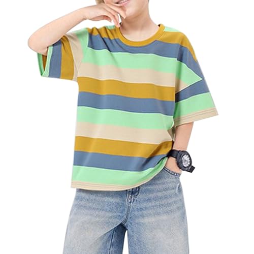Hotfiary Boys Girls Short Sleeve Striped T Shirts Kids Soft Cotton Crew Neck Summer Tee Tops Children Casual T-Shirts 6-13Y2
