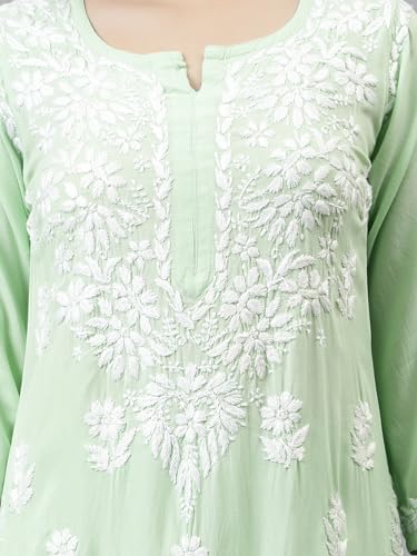 Image of Seva Chikan Hand Embroidered Lucknowi Chikankari Rayon Kurta and Palazzo Set SCL8037