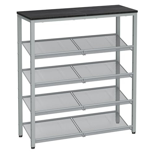 VASAGLE Shoe Rack for Entryway, 5-Tier Shoe Rack Organizer with Storage Shelves and Spacious Top, Freestanding, Adjustable, Industrial, Charcoal Grey and Metallic Silver ULBS038E22 5 Tiers (