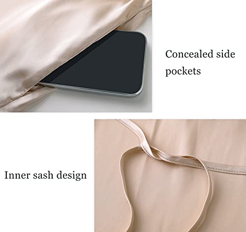 Prodesign Satin Kimono Robe Long Bath Robe With Ostrich Feather Trim Sleepwear Wedding Bridesmaid Robe #TOP5