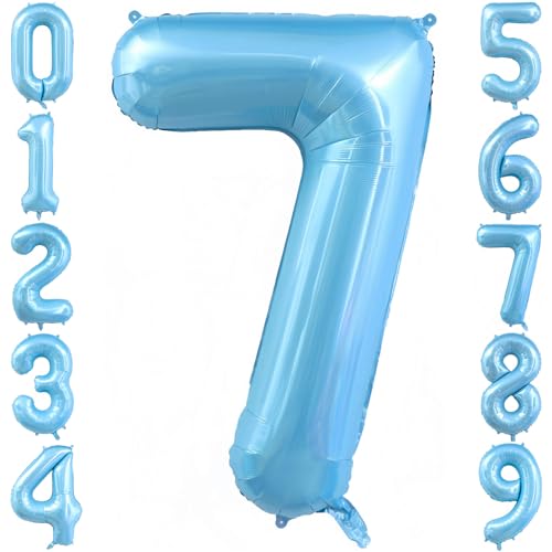Image of Pastel Blue 7 Balloon Number, Light Blue 7 Balloons for Birthday Party | Number 7 Balloon,40 Inch,Pastel Blue,Helium-fillable,7 Foil Mylar Balloons,for Birthday Party Anniversary Decorations