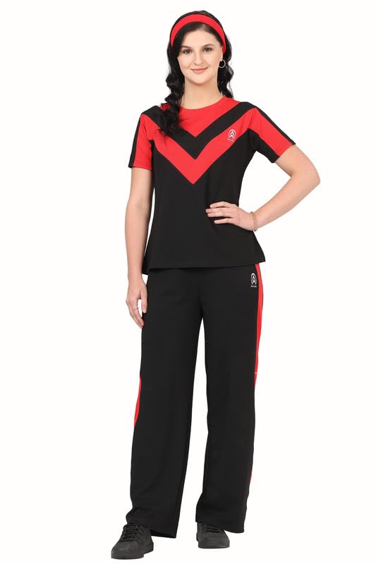 Image of Women's Cotton Blend Athletic Tracksuit - Round Neck Pullover Top & Bottom Set for Women and Girls | Sportswear & Loungewear Co-ord Set