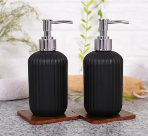 Image of 3PCS Set Bathroom Soap Dispenser Set with Toothbrush Holder and Vanity Tray Unbreakable (Black)