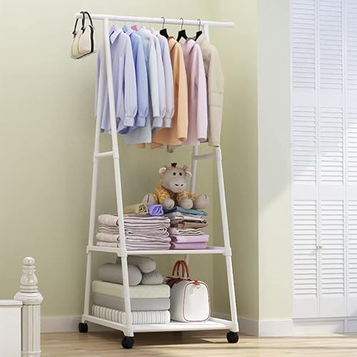 Image of Lukzer A-Shape Metal Garment Rack with 2 Bottom Shelves, Portable Closet Organizer for Bedroom, Clothes Hanging Stand for Living Room, White - 160x55x42cm, MGR-010