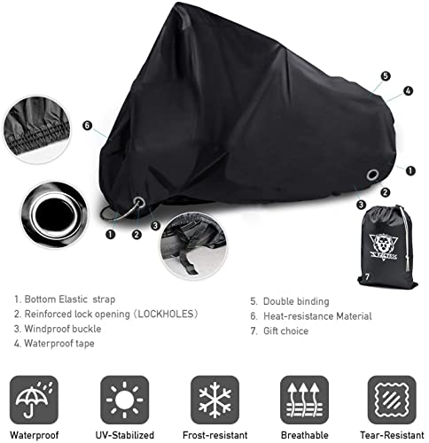 New Generation Motorcycle Cover ! Xyzctem All Weather Black Xxxl Large-Heavy Duty Waterproof Outdoor Protects Fits Up To 118 Inch For Harley Davidson, Honda, Suzuki,Yamaha And More #TOP1