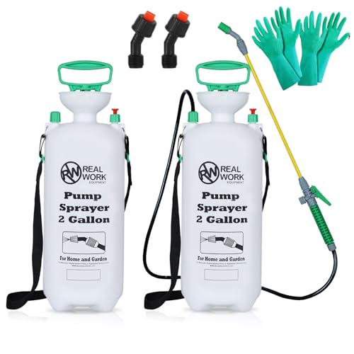 REALWORK 2pk 2-Gallon Handheld Tank Sprayer with Easy-Carry Shoulder Strap for Lawn, Garden, Yard, in Translucent White