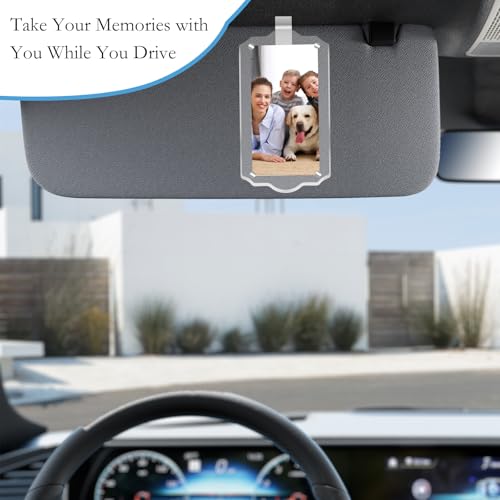 Image of 2Pcs Car Hanging Photo Holder, Universal Magnetic Car Picture Frame Rear View Mirror Accessories Personalized Transparent Acrylic Ornaments Decor for Dads Gift
