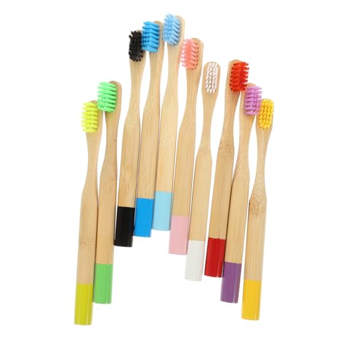 Brosse à dents en bambou pas cher lot de 10 poils souples manche antidérapant enfant