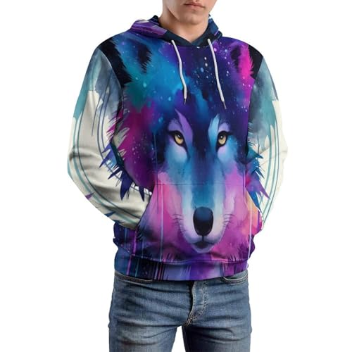 Sweat à capuche imprimé loup 3D avec dégradé galaxie coloré