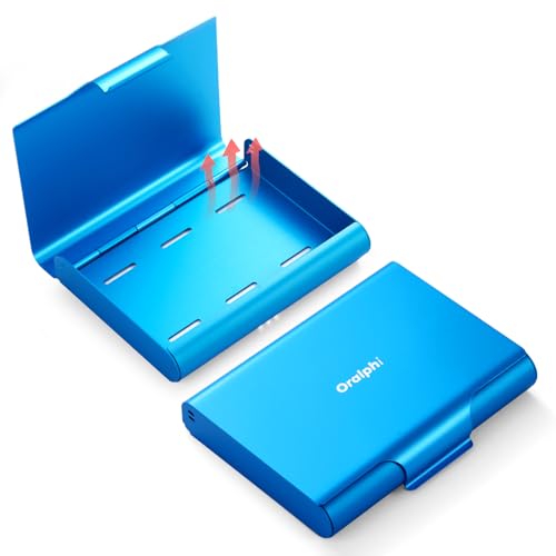 Oralphi Aluminum Retainer Case for Invisalign Aligners, Partial Mouth Guard Case Denture Retainer Container Case Holder with Vent Holes, Slim Orthodontic Aligner Case for Traveling-1 Pack Blue