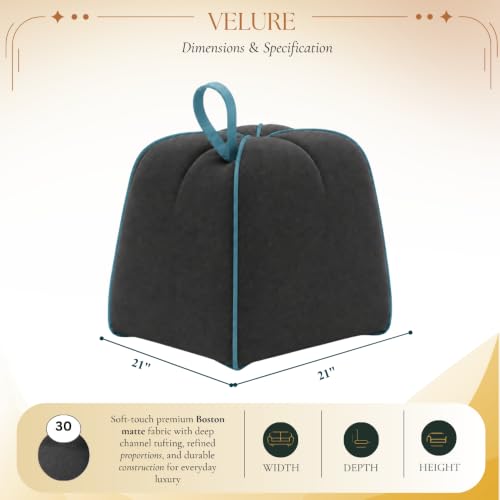Image of CASASTYLE Signature Velure Suri Accent Pouf | Boston Fabric | 40D High-Density Foam | (Ash Grey) | Footrest, Vanity Ottoman & Accent Seat for Home, Office & Hotel