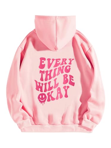 SOLY HUX Women's Oversized Sweatshirt Graphic Hoodies Casual Long Sleeve Loose Pullover Tops with Kangaroo Pocket Solid Pink S