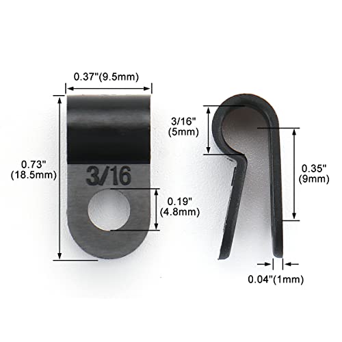 Image of BAOMAIN 3 /16-Inch R-Type Cable Clamps, 1000-Pack Black Nylon Wire Management Clips, UC-0.5 Screw-On Cord Fasteners for Home, Office, and Industrial Use