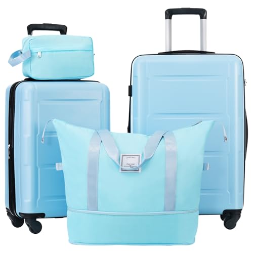 Lightweight 2 Piece Luggage Set with Expandable Spinner Wheels, Durable ABS Suitcases for Travel - 20inch + 24inch, Light Blue