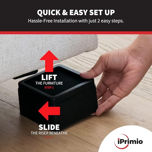 iPrimio Bed Risers 2 Inch - Square, 2 Inch Lift, Heavy Duty, 6 Pack, Up to 10000lbs - Bed Raising Blocks, Furniture Risers - Safe, Sturdy Bed Lifts for College Dorm Rooms, Couches, Tables, Desk Riser - Thumbnail 2