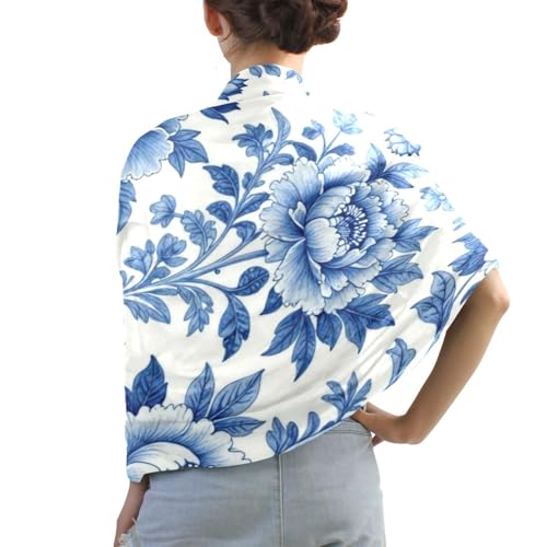 BCFHRGT Foulard en soie vintage en toile de Jouy - Motif floral - Bleu et blanc - 177,8 x 89,9 cm - Pour femme - Cadeau idéal – vue 7