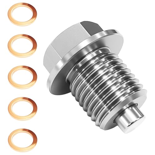 LEMLIN Tornillo de drenaje de aceite magnético M14 x 1,5, tornillo de drenaje de aceite con anillo de sellado, junta magnética, tuerca de drenaje del cárter de aceite, cárter de aceite de acero