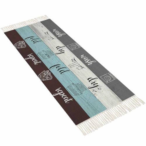 Area Rug 2'x4',Cotton Woven Runner Rugs with Tassel Retro Laundry