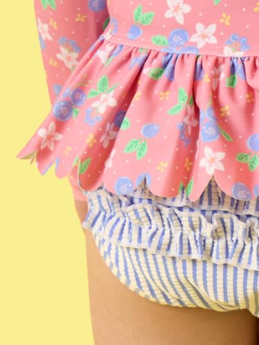 Image of RuffleButts Baby /Toddler Girls Scalloped Long Sleeve Rash Guard 2-Piece UPF50+ Sun Protected Swimsuit